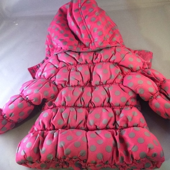 CARTER’S Puffy Polka Dot Coat 12mo Pink/Grey Final - Picture 2 of 8